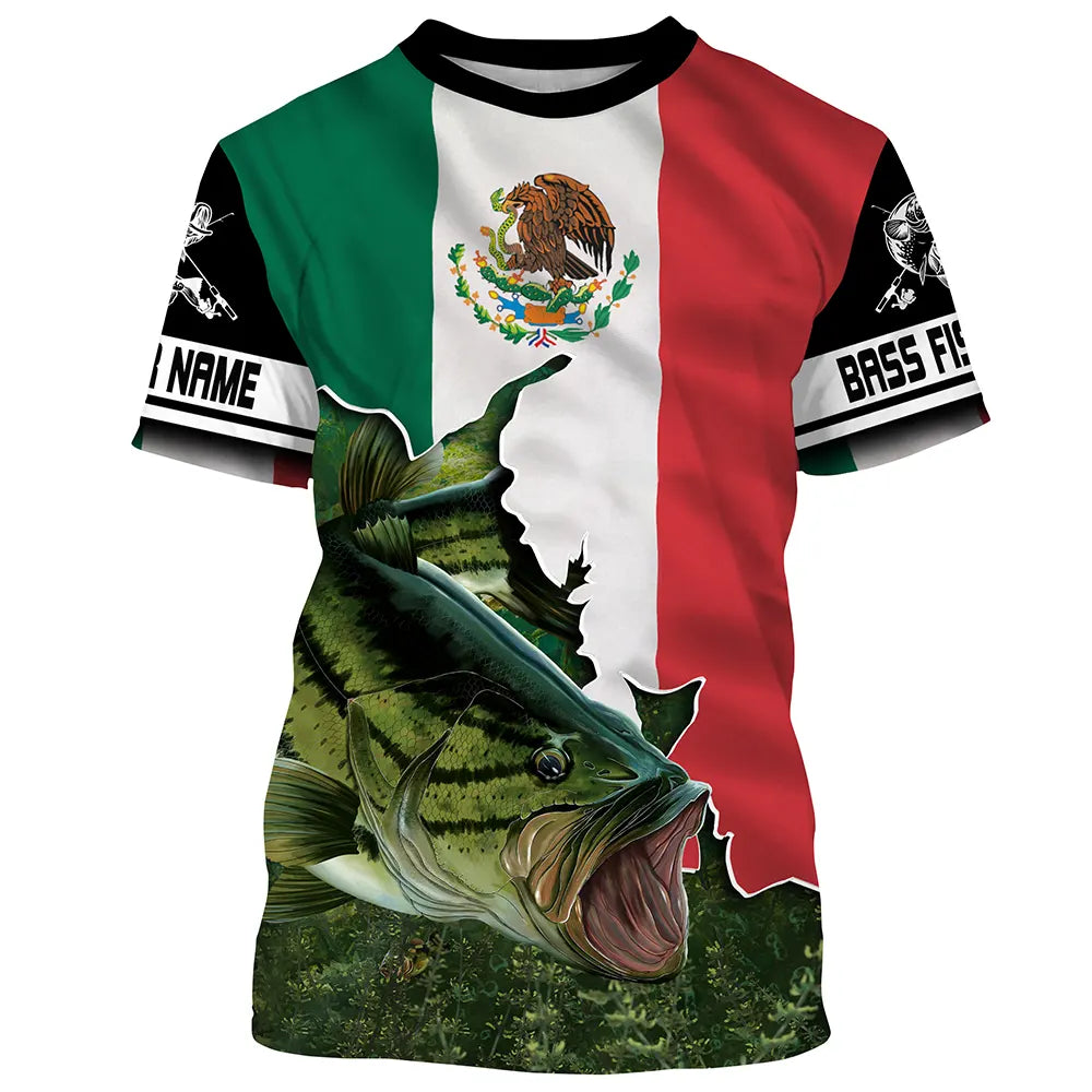 BlueJose Bass Fishing Mexico Flag Personalized Name 3D Shirts