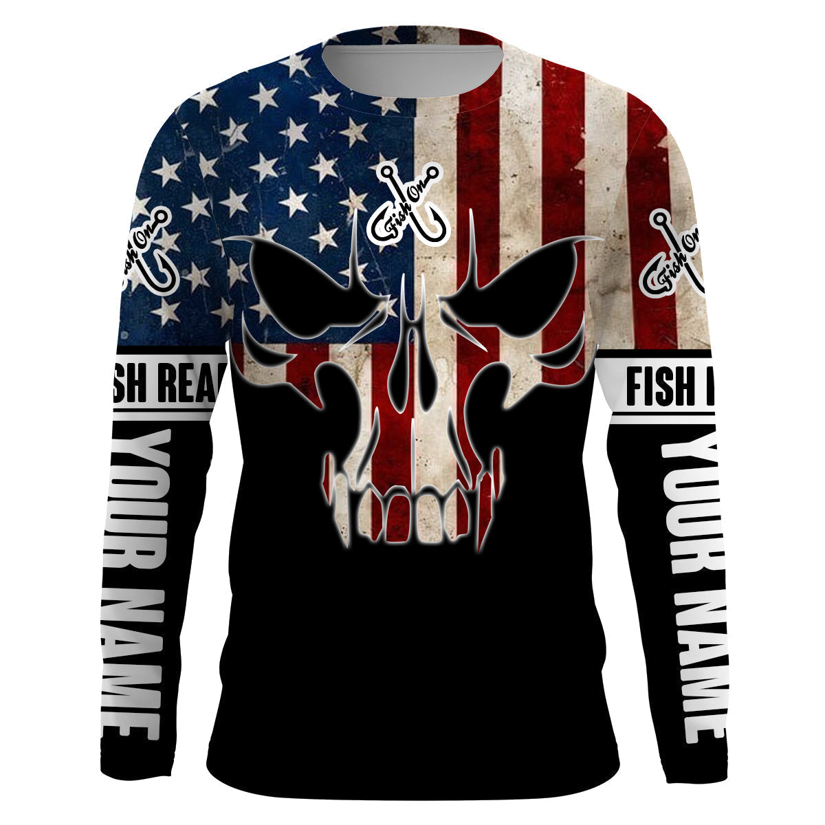BlueJose American Flag Fish Reaper Custom Long Sleeve Shirts , Personalized Patriotic Fishing Gifts