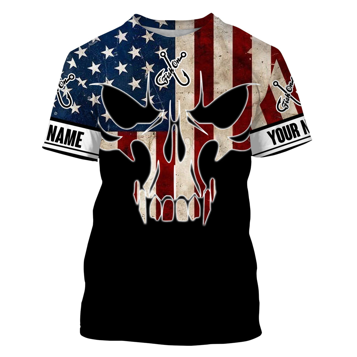 BlueJose American Flag Fish Reaper Custom Long Sleeve Shirts , Personalized Patriotic Fishing Gifts