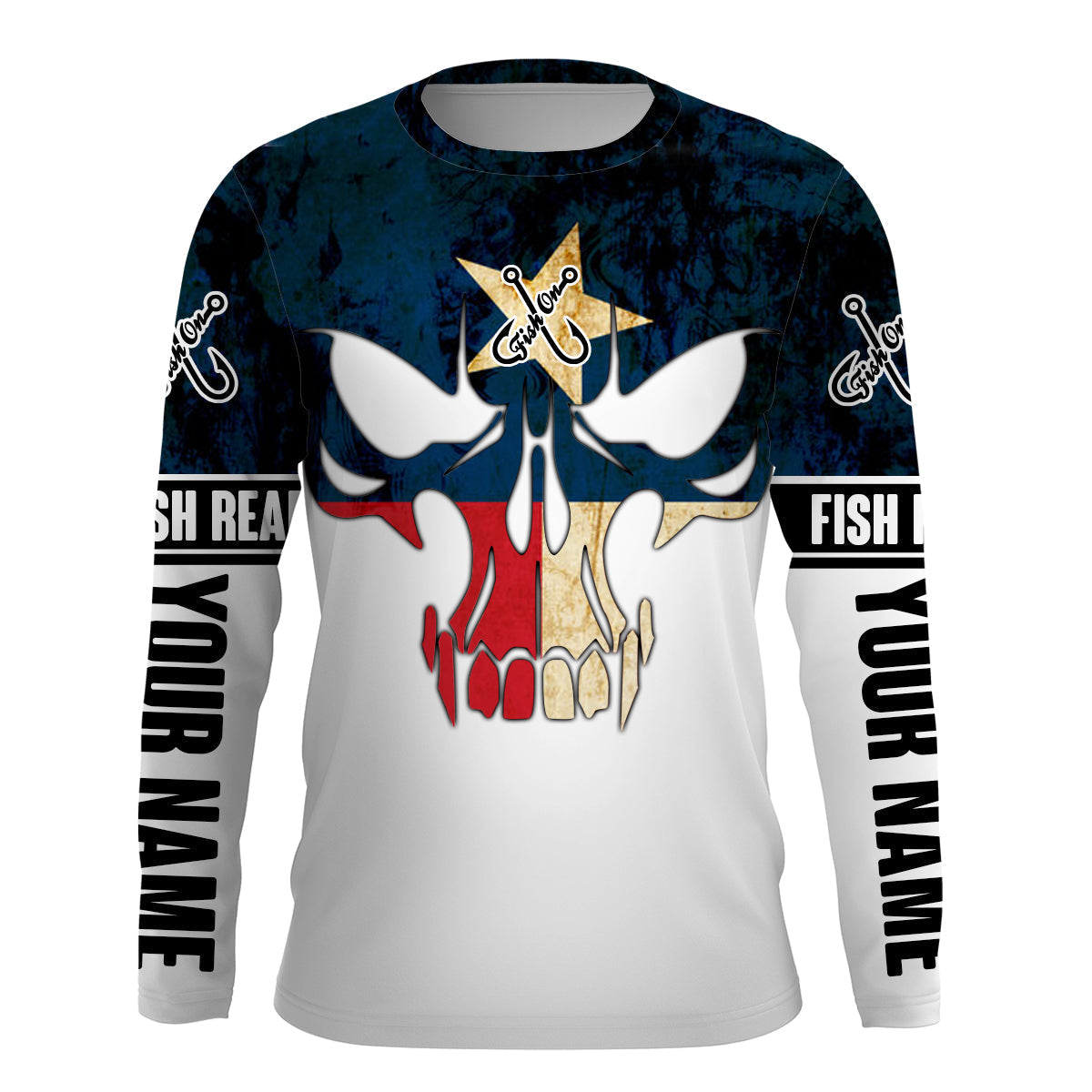 BlueJose Texas Flag Fishing Skull Fish Reaper Custom Name 3D Shirts