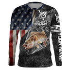 BlueJose Walleye Fishing American Flag Patriotic Custom Name 3D All Over Printed Shirts   Quick Dry  Personalized Fishing Gift Idea