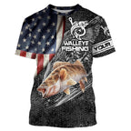 BlueJose Walleye Fishing American Flag Patriotic Custom Name 3D All Over Printed Shirts   Quick Dry  Personalized Fishing Gift Idea