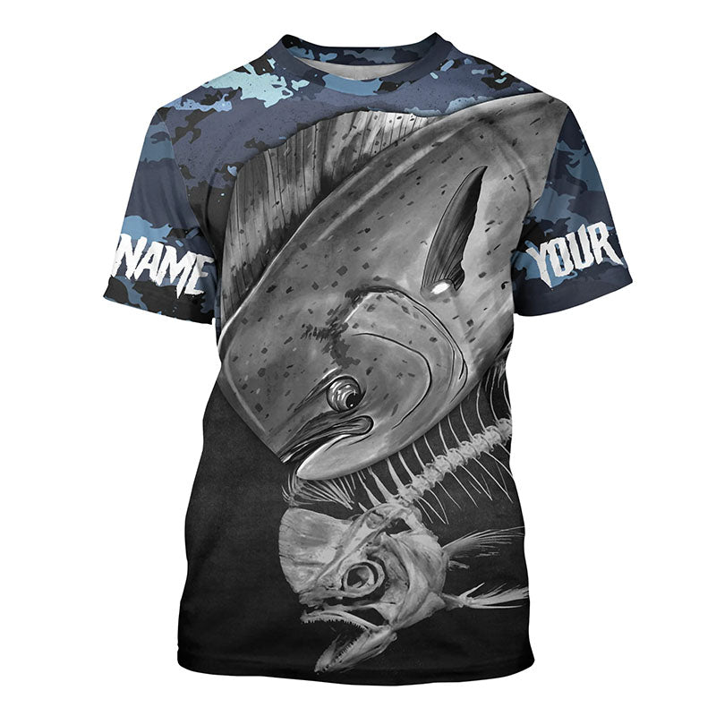 BlueJose Halloween Mahi Mahi Fishing Fish Reaper Customize Name Fishing Camo Long Sleeve Shirt