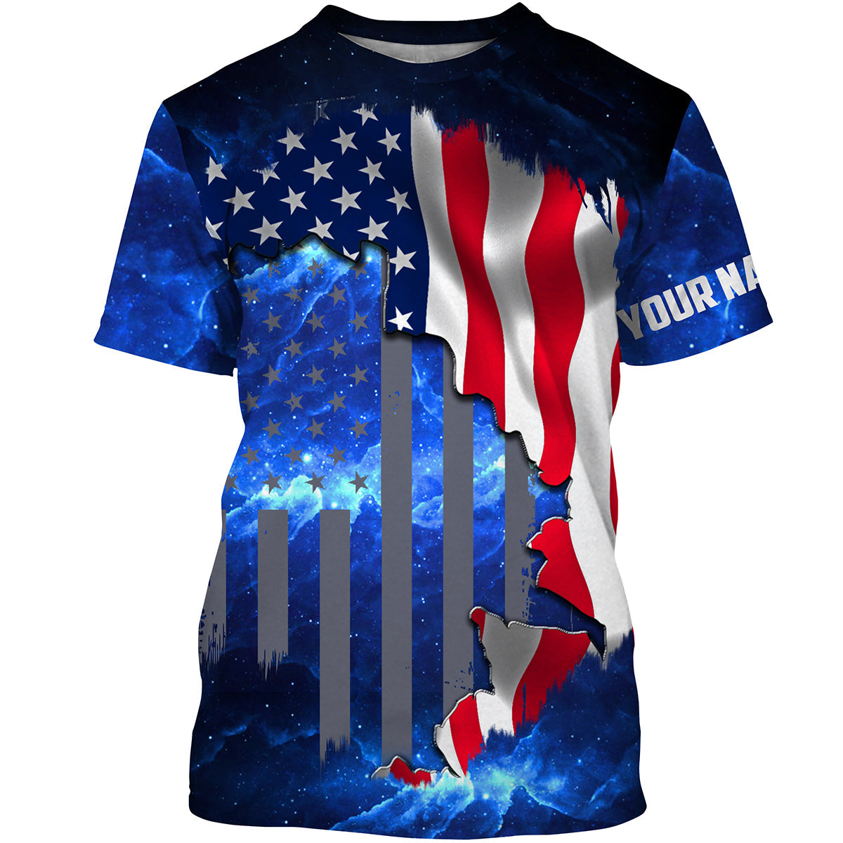 BlueJose American Flag Universe Patriotic Custom Name All Over Print Shirts - Personalized Fishing Gift