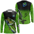 BlueJose Custom Green Largemouth Bass Fishing Jerseys, Personalized Bass Fishing Tournament Long Sleeve Shirt