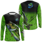 BlueJose Custom Green Largemouth Bass Fishing Jerseys, Personalized Bass Fishing Tournament Long Sleeve Shirt