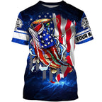 BlueJose Bass Fishing 3D American Flag Patriotic Customize Name All Over Print Shirt