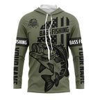 BlueJose Bass Hunter Fishing American Flag Custom    Long Sleeve Fishing Shirts