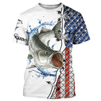 BlueJose Striper Striped Bass Fishing American Flag Patriotic Personalized Name 3D Shirts