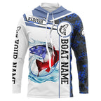 BlueJose Redfish Fishing Blue Camo American Flag Custom Name & Boat Name 3D Hoodie