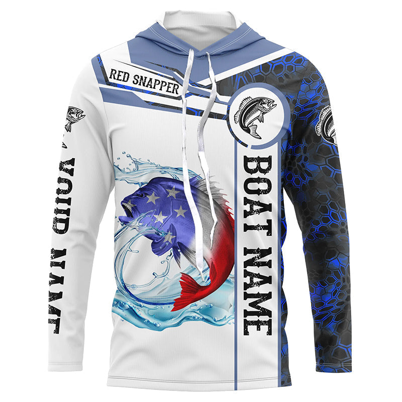 BlueJose Red Snapper Fishing Blue Camo American Flag Custom Name And Boat Name 3D Shirts