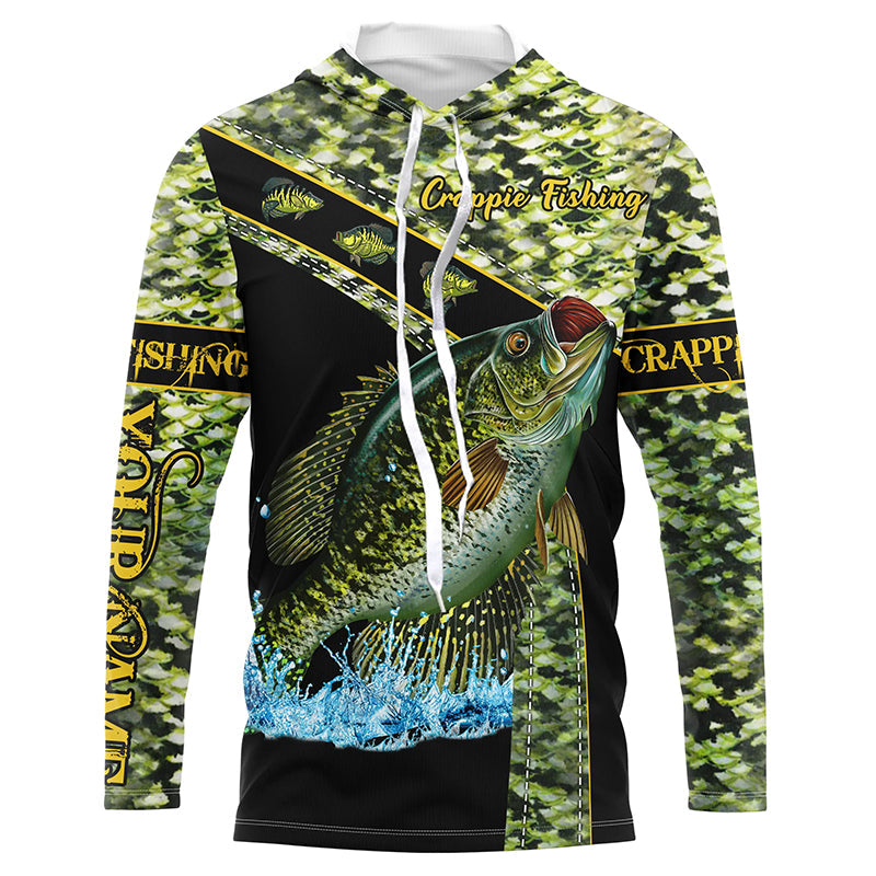 BlueJose Crappie Fishing Green Custom Name Long Sleeve, Long Sleeve Hooded