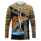 BlueJose Walleye Fishing Yellow Walleye Scales Custom Name Walleye Fishing Long Sleeve, Long Sleeve Hooded