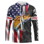 BlueJose Personalized Walleye Fishing Jerseys, Custom American Flag Walleye Long Sleeve, Long Sleeve Hooded