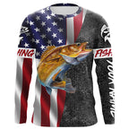 BlueJose Personalized Walleye Fishing Jerseys, Custom American Flag Walleye Long Sleeve, Long Sleeve Hooded