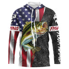 BlueJose Personalized Bass Fishing Jerseys, Custom American Flag Bass Fishing Long Sleeve, Long Sleeve Hooded