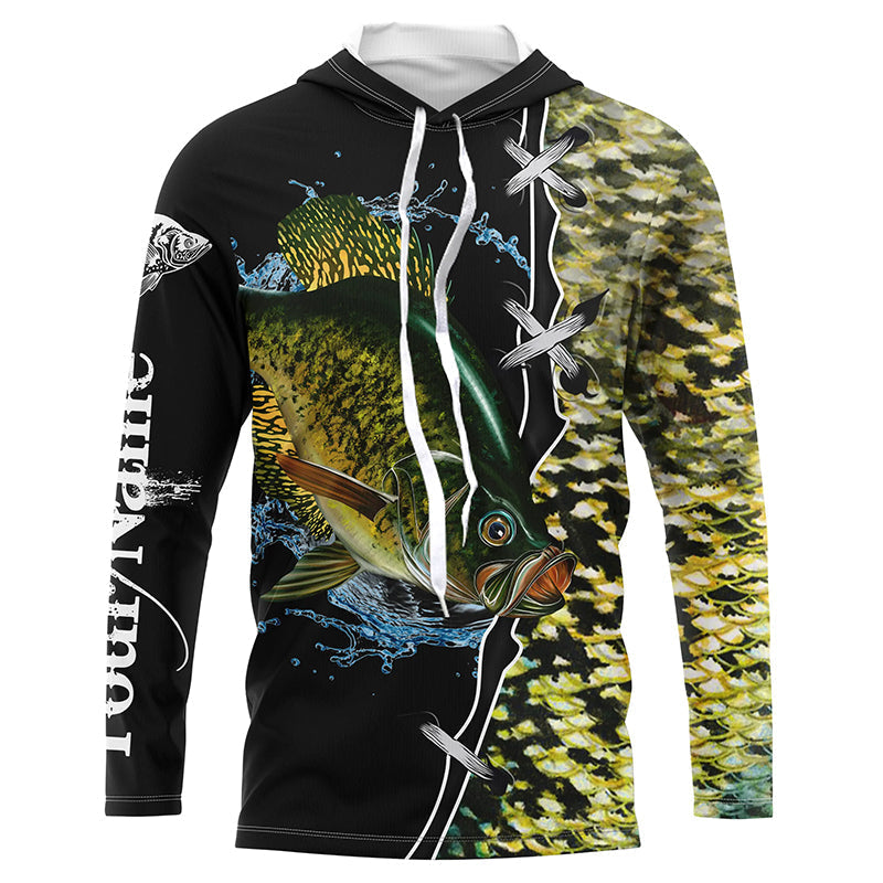 BlueJose Crappie Fishing Green Scale Customize Name Performance Long Sleeve Fishing Shirts