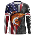BlueJose American Flag Patriotic Redfish Fishing Jerseys, Personalized Red Drum Fishing Long Sleeve Shirts