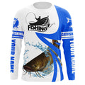 BlueJose Flathead Catfish Fishing Tournament Fishing Jersey, Personalized White Blue Catfish Long Sleeve Shirt