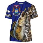 BlueJose Walleye Fishing Michigan Flag Customized Name 3D All Over Print Shirts Personalized
