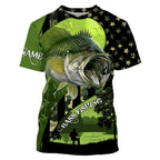 BlueJose Largemouth Bass Fishing American Flag Customize Name 3D Shirts