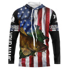 BlueJose Flathead Catfish Fishing American Flag Patriotic Personalized Catfish Long Sleeve Fishing Shirts
