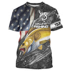 BlueJose Walleye Fishing American Flag Patriotic Custome Name 3D Shirts