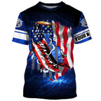 BlueJose Musky Fishing 3D American Flag Patriot Customize Name 3D Shirts