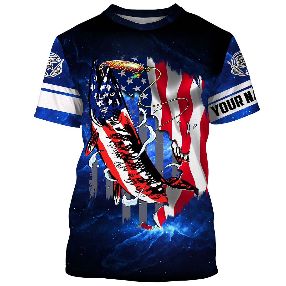 BlueJose Musky Fishing 3D American Flag Patriot Customize Name 3D Shirts