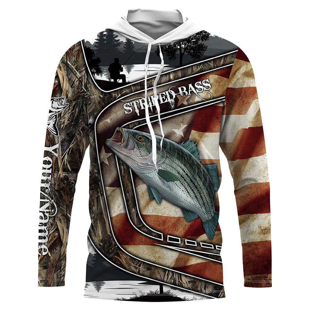 BlueJose American Flag Patriotic Striped Bass Fishing 3D Shirts