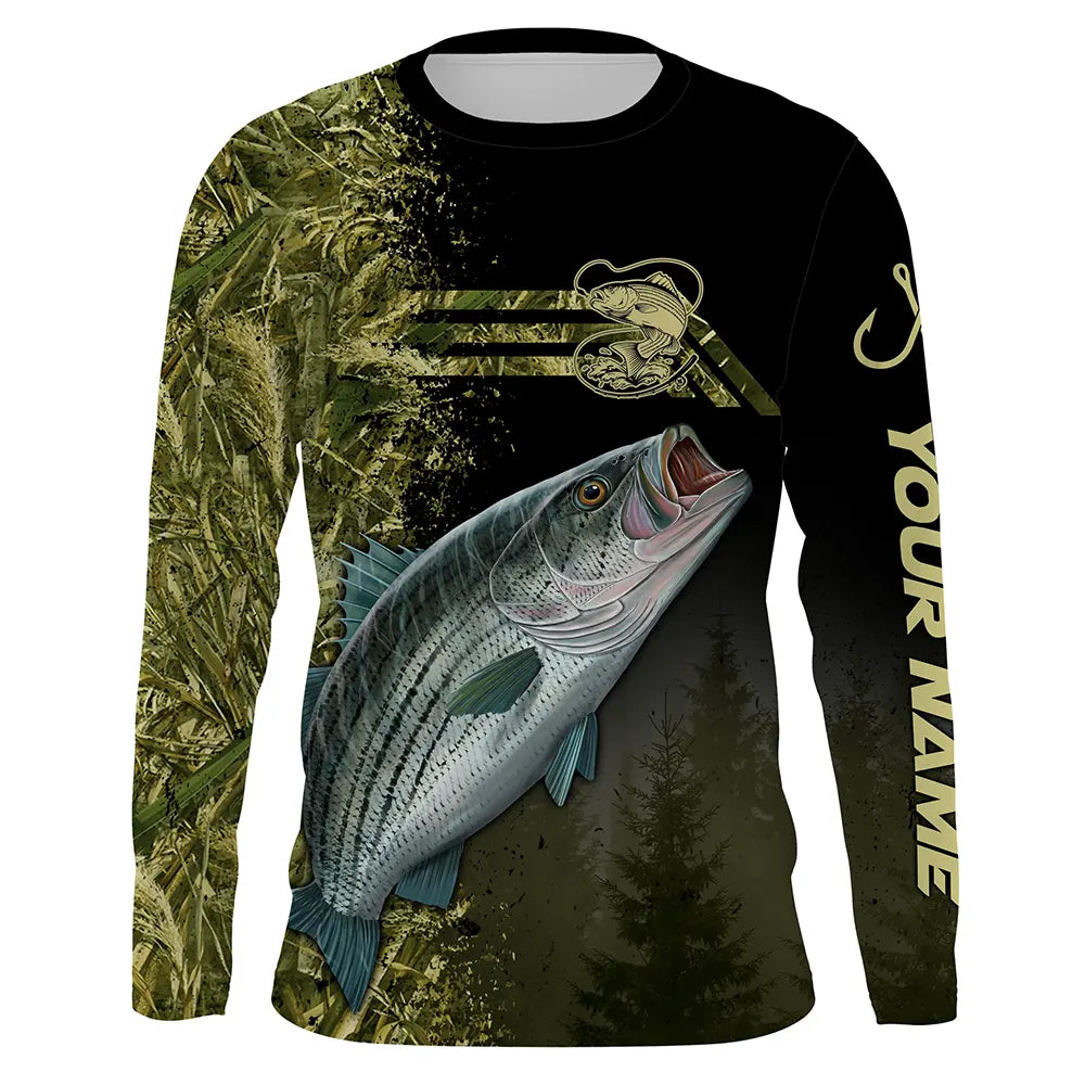 BlueJose Custom Striped Bass Fishing Camouflage Personalized Name 3D Shirts