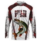 BlueJose "Born To Fish" Musky Fishing Red Camo Custom Name   Long Sleeve Fishing Shirts