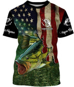BlueJose Largemouth Bass Fishing 3D American Flag Patriotic Customize Name Fishing Shirts