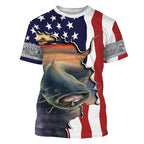BlueJose Catfish Fishing American Flag Patriotic Fishing Clothing Custom Name   Performance Fishing Catfish Shirt