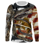 BlueJose Walleye Fishing Camo American Flag Patriotic Customize Name 3D Shirts
