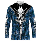 BlueJose Halloween Fish Reaper Fishing Zipper Blue Camouflage Shirt Customize Name Long Sleeve Fishing Shirts