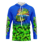 BlueJose Custom Mahi Mahi Fishing Green Camo Fishing Jersey, Dorado Saltwater Fishing Long Sleeve Shirts