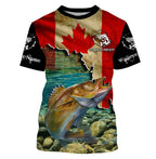 BlueJose Walleye Fishing Canadian Flag Custom Name 3D Shirts