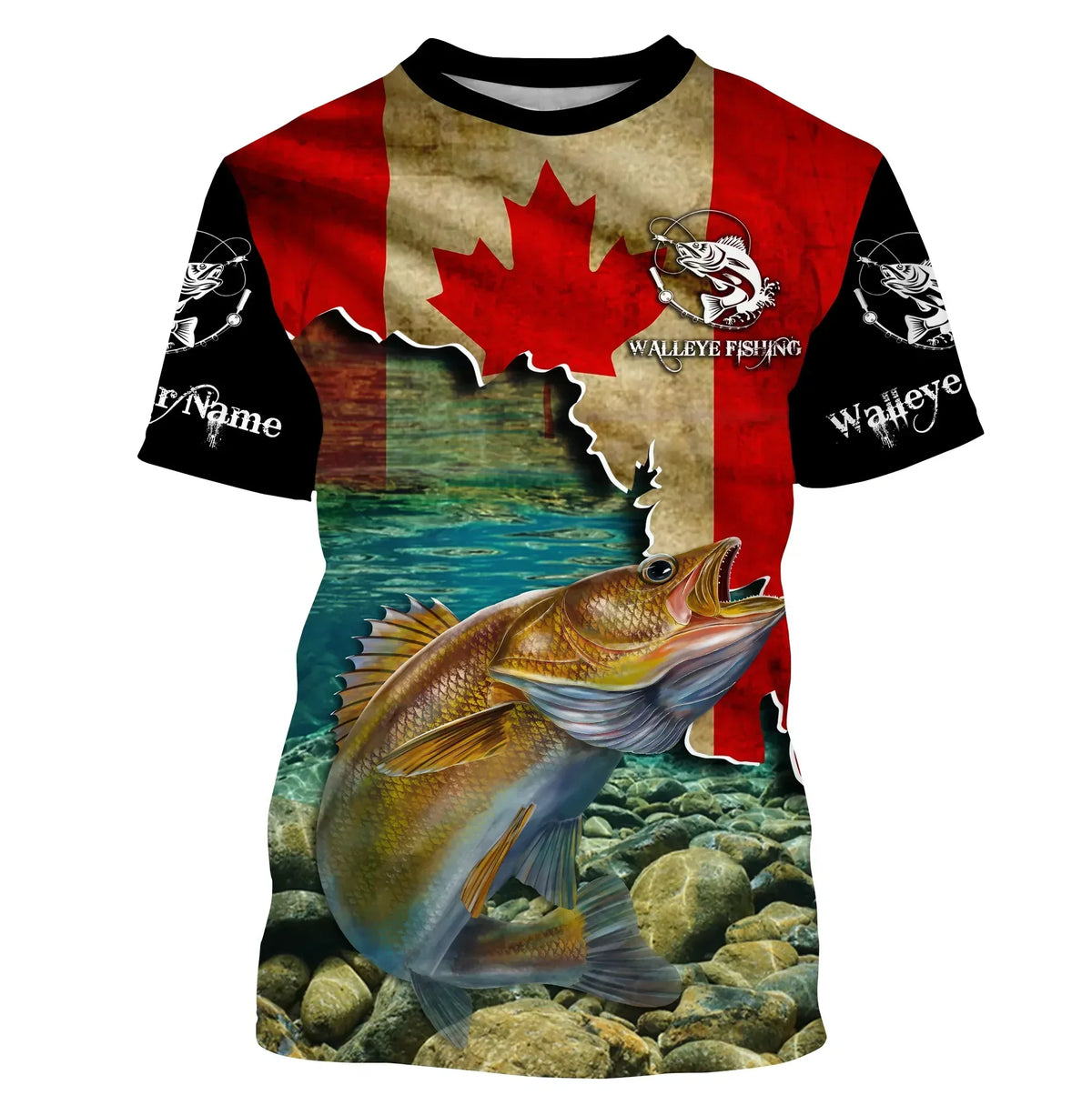 BlueJose Walleye Fishing Canadian Flag Custom Name 3D Shirts