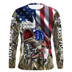 BlueJose American Flag Patriotic Largemouth Bass Camo Fishing Custom Name 3D Hoodie