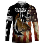 BlueJose Flathead Catfish Fishing Fish Hook American Flag Custom Name 3D Shirts