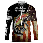 BlueJose Rainbow Trout Fishing Fish Hook American Flag Patriot Custom Name 3D Shirts
