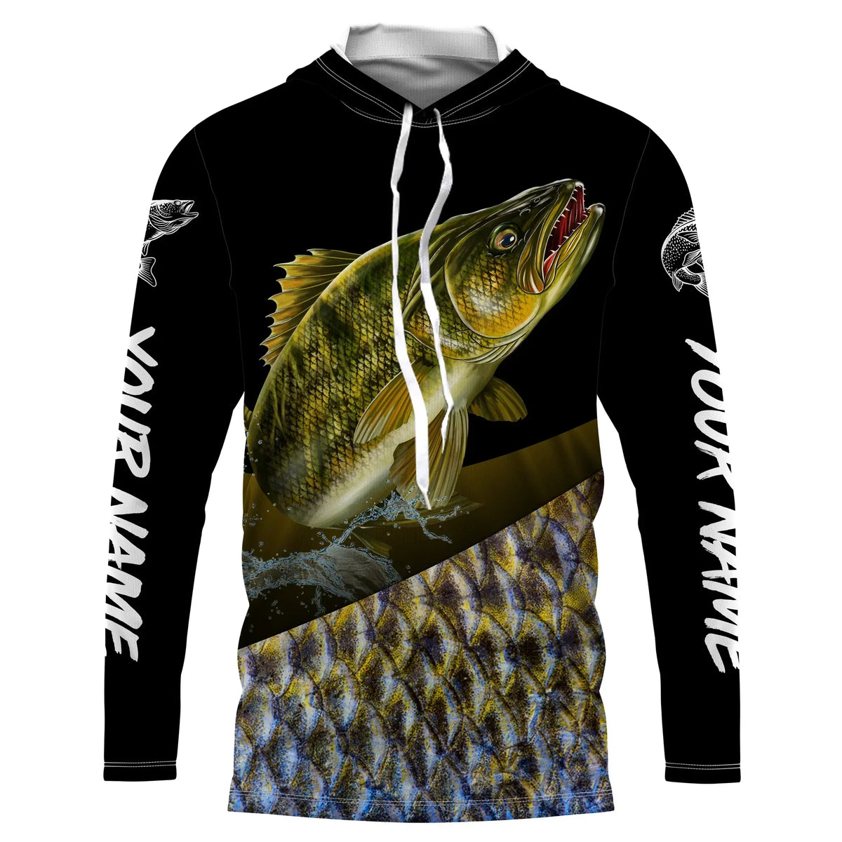 BlueJose Custom Walleye Fishing Jerseys, Personalized Walleye Fishing Scales Fishing Long Sleeve Shirts