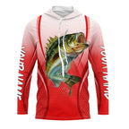 BlueJose Largemouth Bass Fishing Red Camo Bass Jersey Customize Name Bass Fishing Tournament Long Sleeve