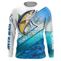 BlueJose Personalized Tuna Fishing Blue Sea Camo Fishing Long Sleeve, Custom Tuna Saltwater Fishing