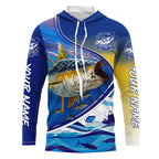 BlueJose Personalized Tuna Fishing Scales Blue Camo Long Sleeve Fishing Shirts, Tuna Saltwater Fishing