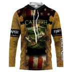 BlueJose Mens Flathead Catfish Fishing American Flag   Long Sleeves Shirt - Personalized Fishing Gifts