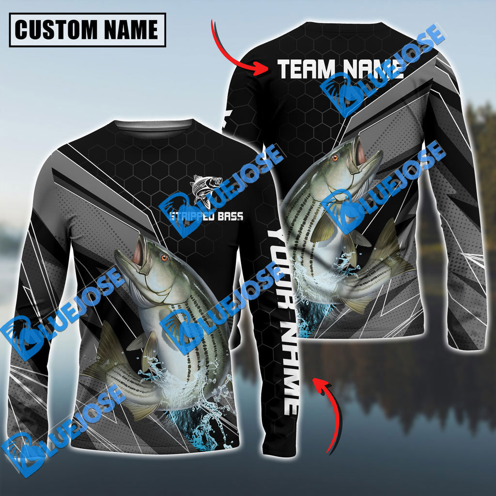 BlueJose Striped Bass Fishing Sport Jersey Personalized Name Long Sleeve Shirt