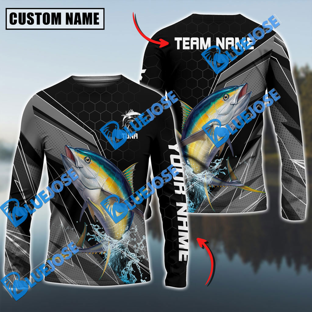 BlueJose Tuna Fishing Sport Jersey Personalized Name Long Sleeve Shirt