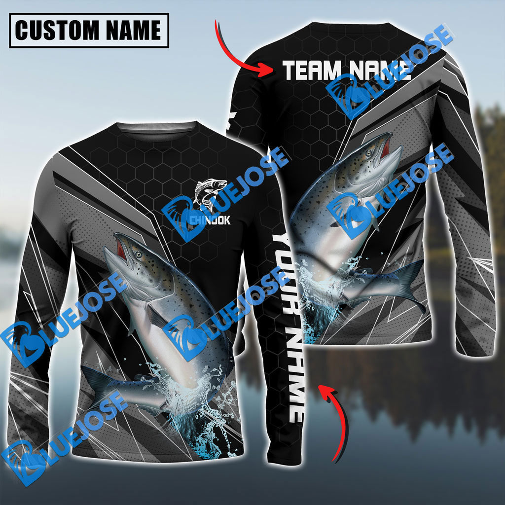 BlueJose Chinook Fishing Sport Jersey Personalized Name Long Sleeve Shirt